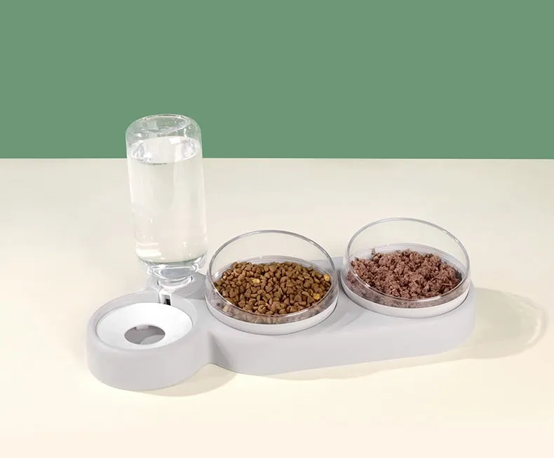 Cat or Dog Food Dish with Water Bottle (3 piece set)