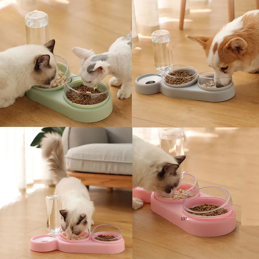 Cat or Dog Food Dish with Water Bottle (3 piece set)