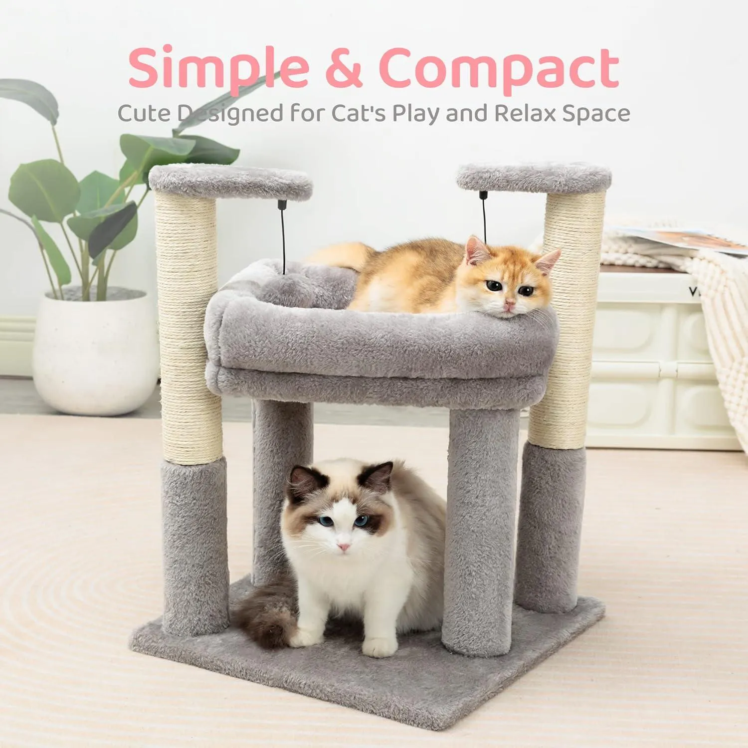 Cat Tower with 2 Natural Sisal Scratching Post for Kitten