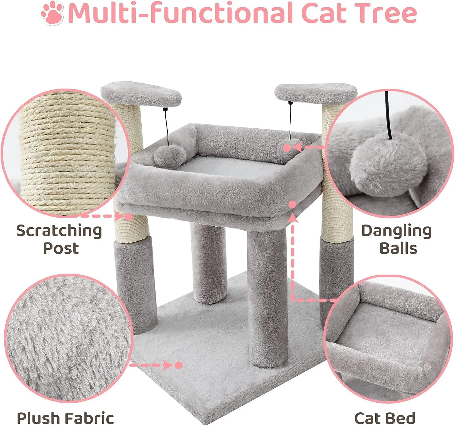 Cat Tower with 2 Natural Sisal Scratching Post for Kitten