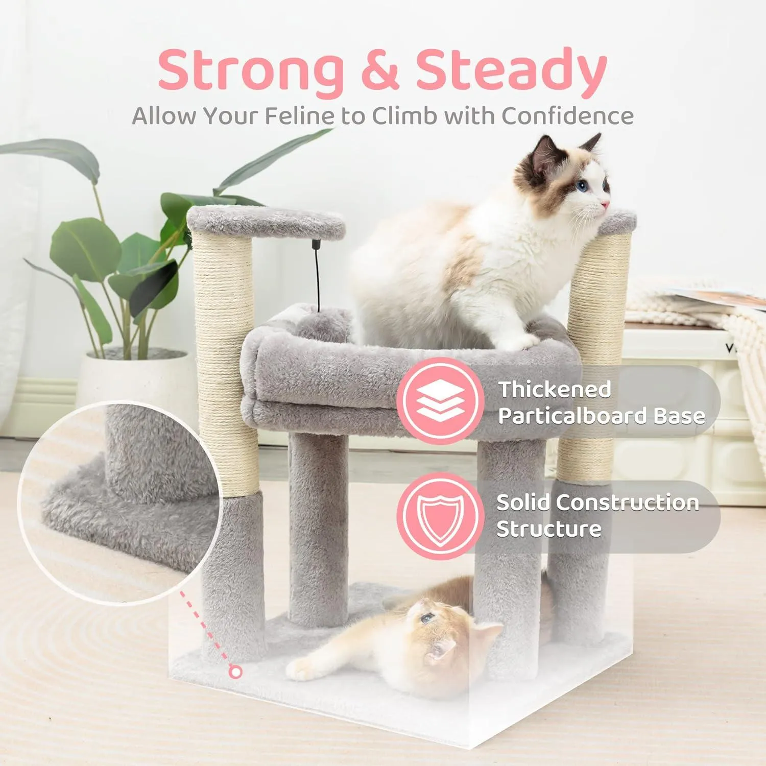 Cat Tower with 2 Natural Sisal Scratching Post for Kitten