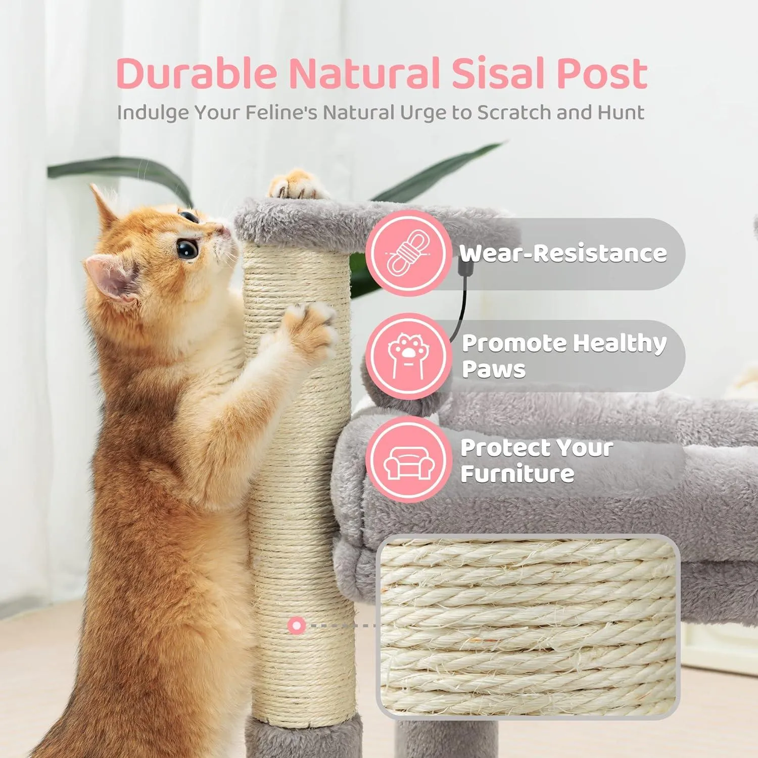 Cat Tower with 2 Natural Sisal Scratching Post for Kitten