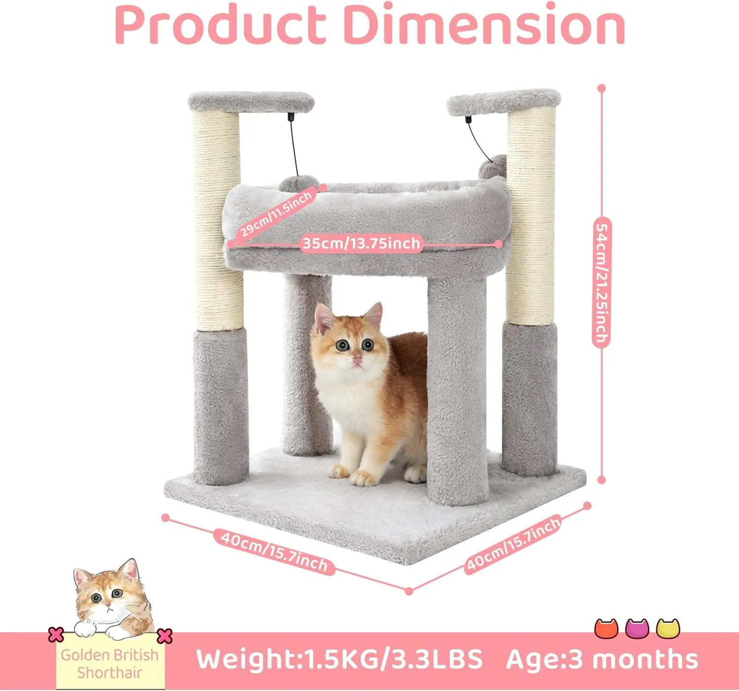 Cat Tower with 2 Natural Sisal Scratching Post for Kitten