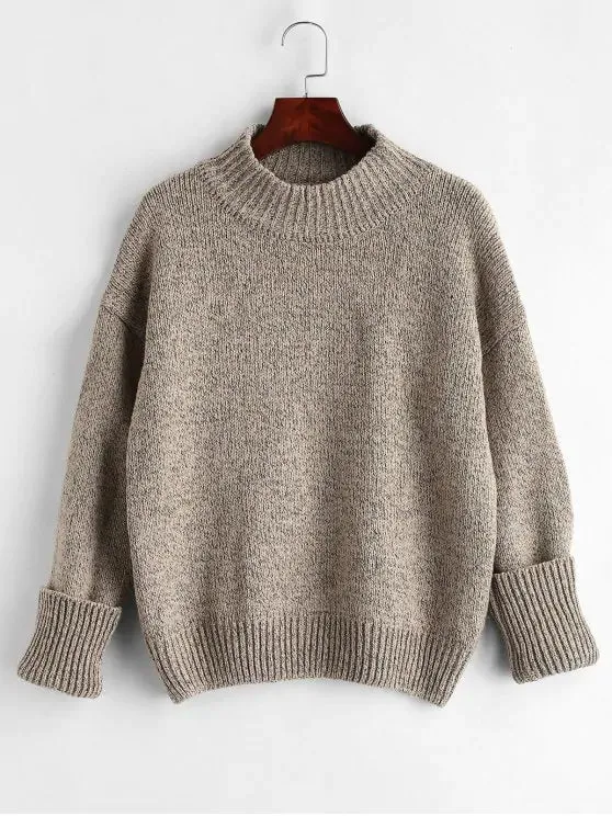 Causal Plain Heathered Pullover Sweater