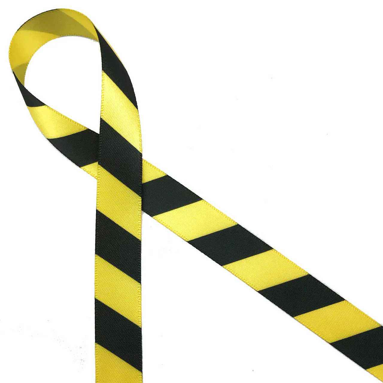 Caution Tape Ribbon with black stripes on 5/8" daffodil yellow single face satin