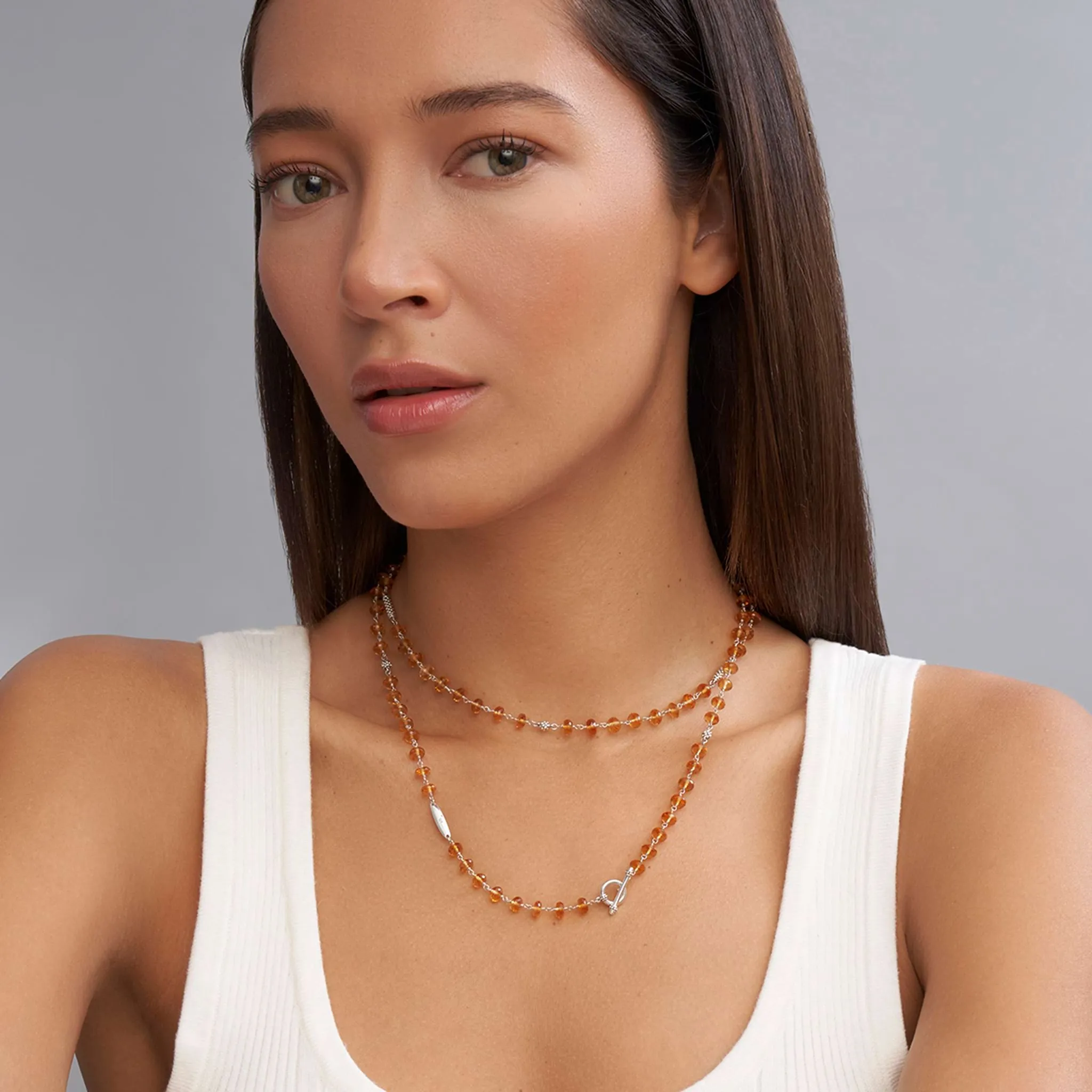 Caviar Icon Long Citrine Beaded Necklace