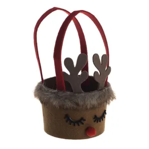 CB Imports Felt Reindeer Round Basket