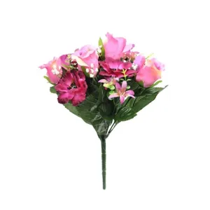 CB Imports Silk Flowers 33cm Pink Rose/ Anemone Flora Bush