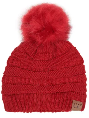 C.C Solid Color Knit Beanie with Pom