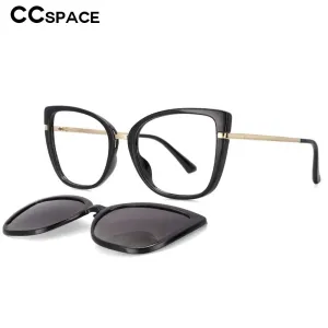 CCspace Unisex Full Rim Cat Eye Tr 90 Titanium Frame Eyeglasses Clip On Sunglasses 53752