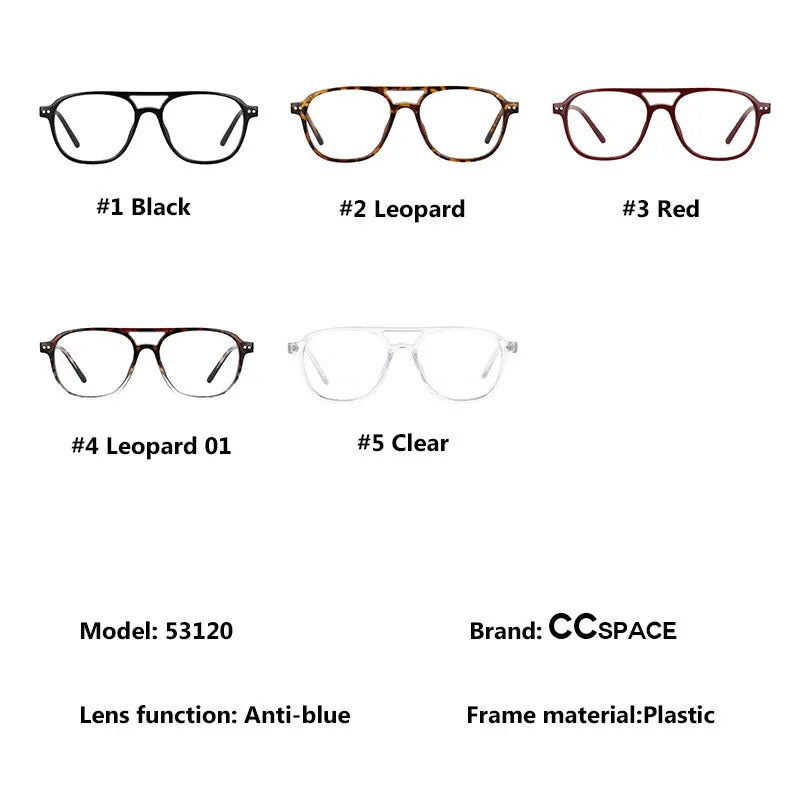 CCspace Unisex Full Rim Square Resin Double Bridge Frame Eyeglasses 53120