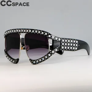 CCspace Women's Full Rim Resin Goggle Frame Pearl Oversized Sunglasses 45448