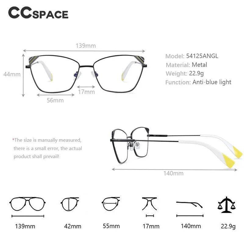 CCspace Women's Full Rim Square Cat Eye Alloy Frame Eyeglasses 54125