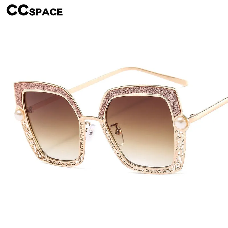 CCspace Women's Full Rim Square Cat Eye Hollow Pearl Alloy Frame Sunglasses 46548