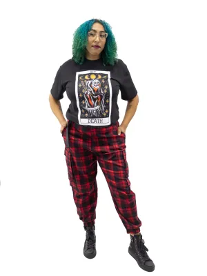 Cece Red Plaid Cargo Joggers