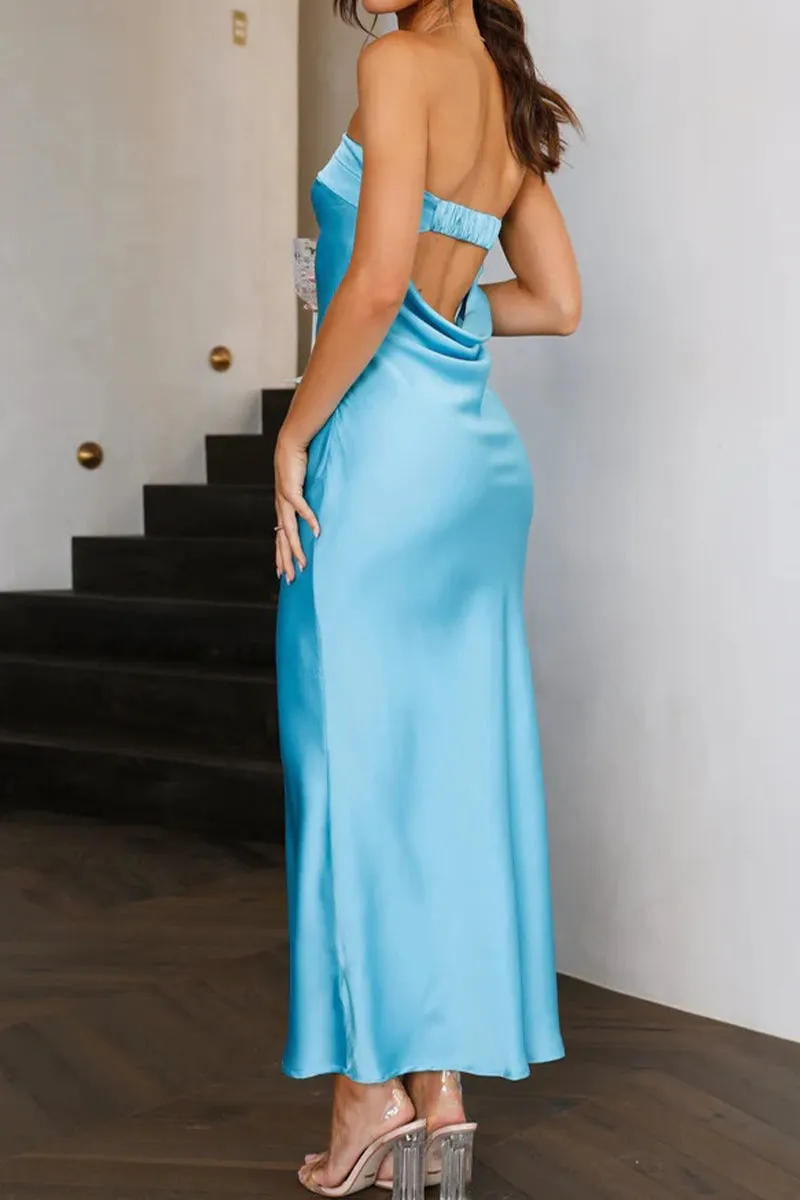 Celebrities Elegant Solid Backless Strapless Sleeveless Dress Dresses