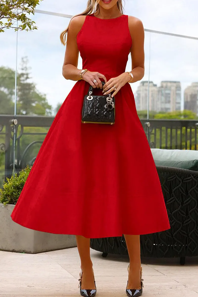 Celebrities Elegant Solid O Neck Princess Dresses