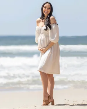 Celeste Maternity Dress in Whispering Almond Linen