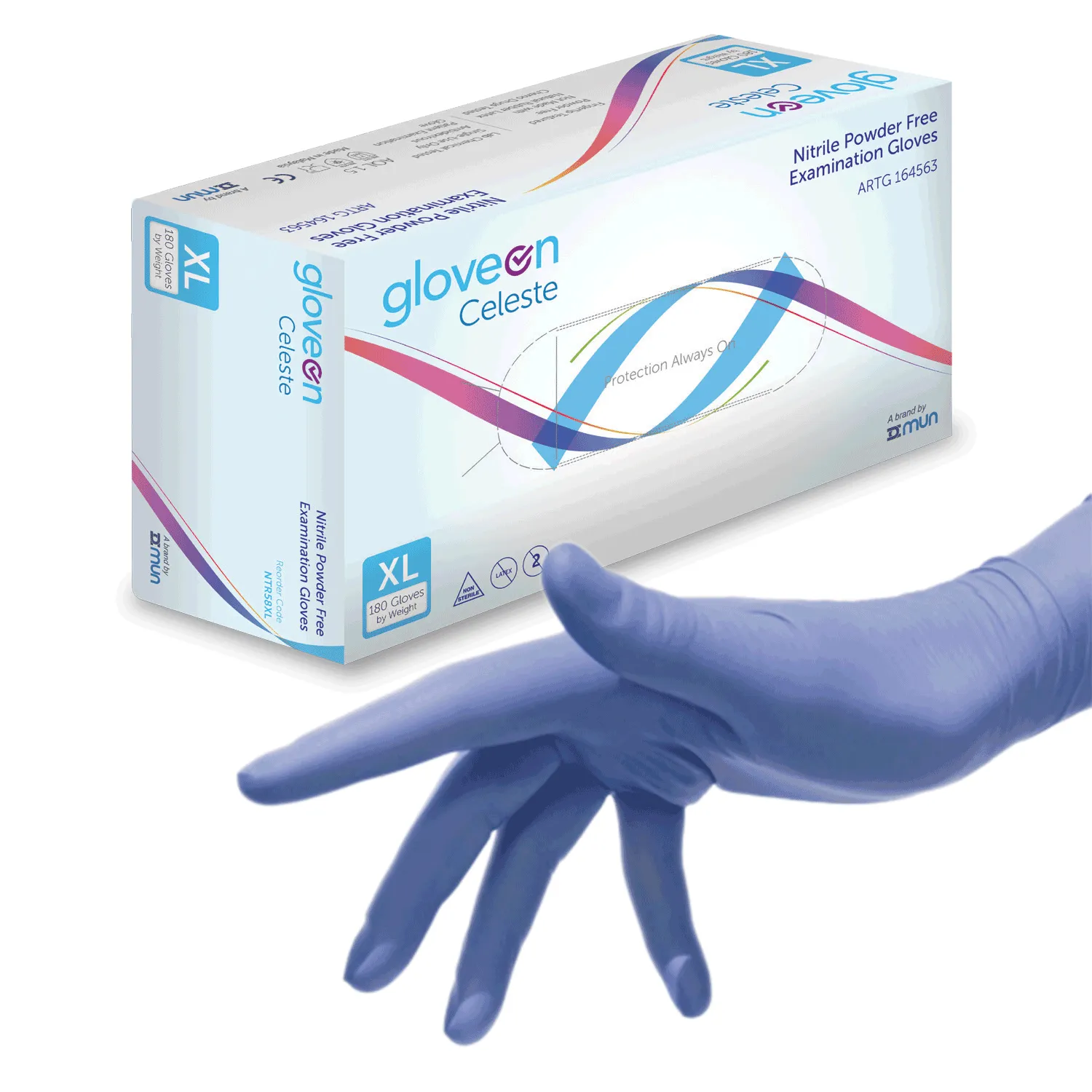 Celeste® Powder Free Nitrile Exam Gloves, NTR58 by GloveOn, 200 Gloves/Box