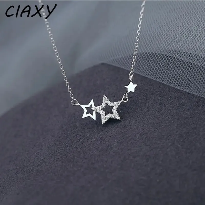 Celestial Elegant Silver Color Inlaid Zircon Star Necklaces