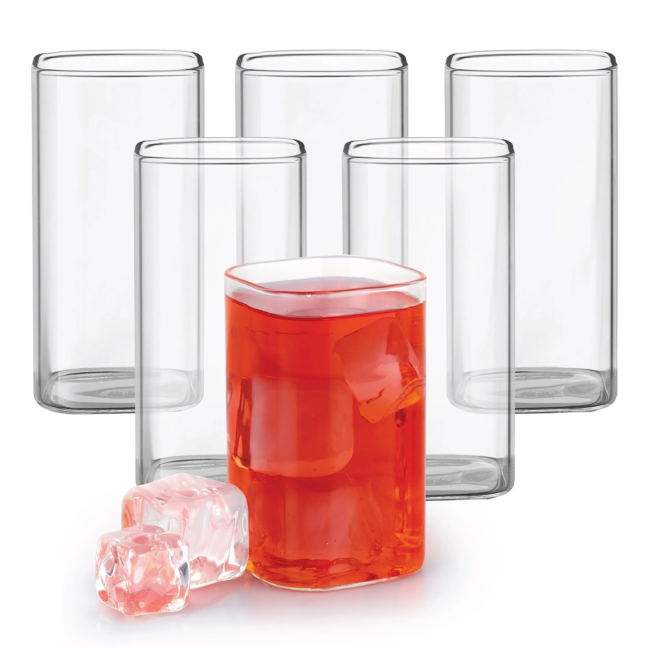 CELLO Roma Square Glass Tumblers | Borosilicate Glass | Water or Juice Glass | Set of 6 | 280ml | Clear