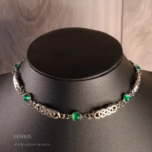 Celtic Choker Necklace Silver & Green Agate