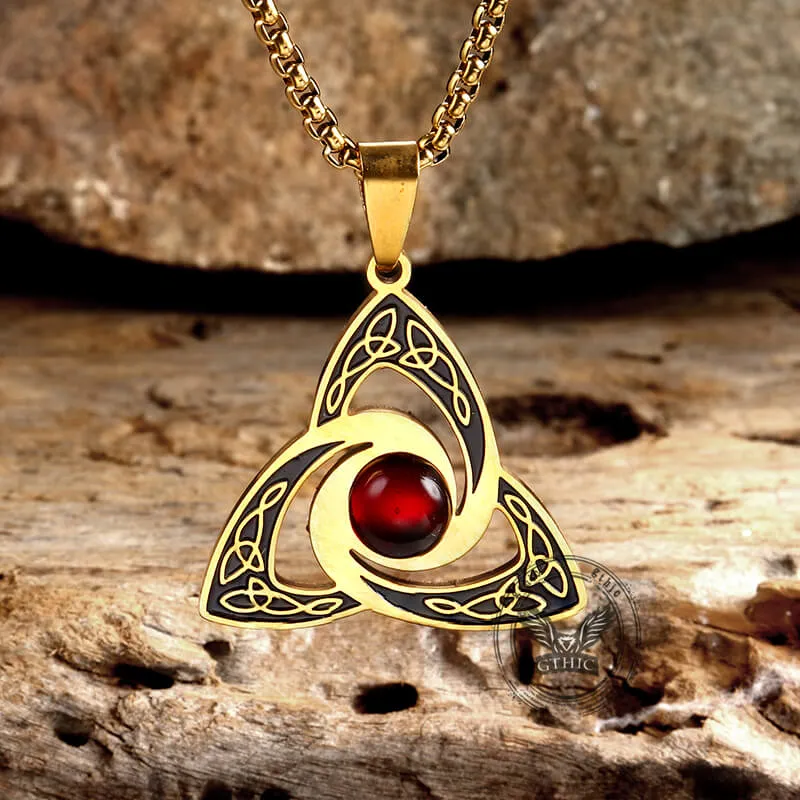 Celtic Knot Red Gemstone Stainless Steel Necklace