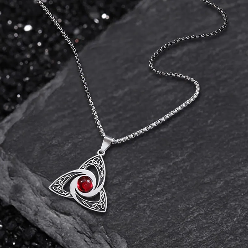 Celtic Knot Red Gemstone Stainless Steel Necklace