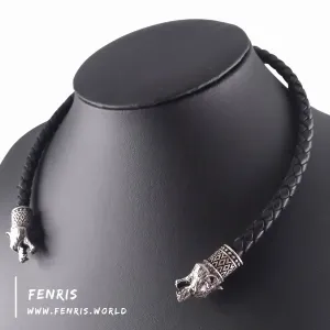 Celtic Torc Silver Bear Black Leather | Fenris