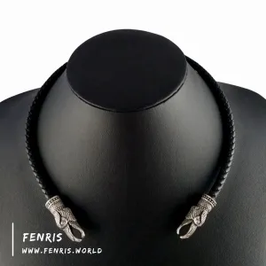 Celtic Torc Silver Raven Black Leather | Fenris