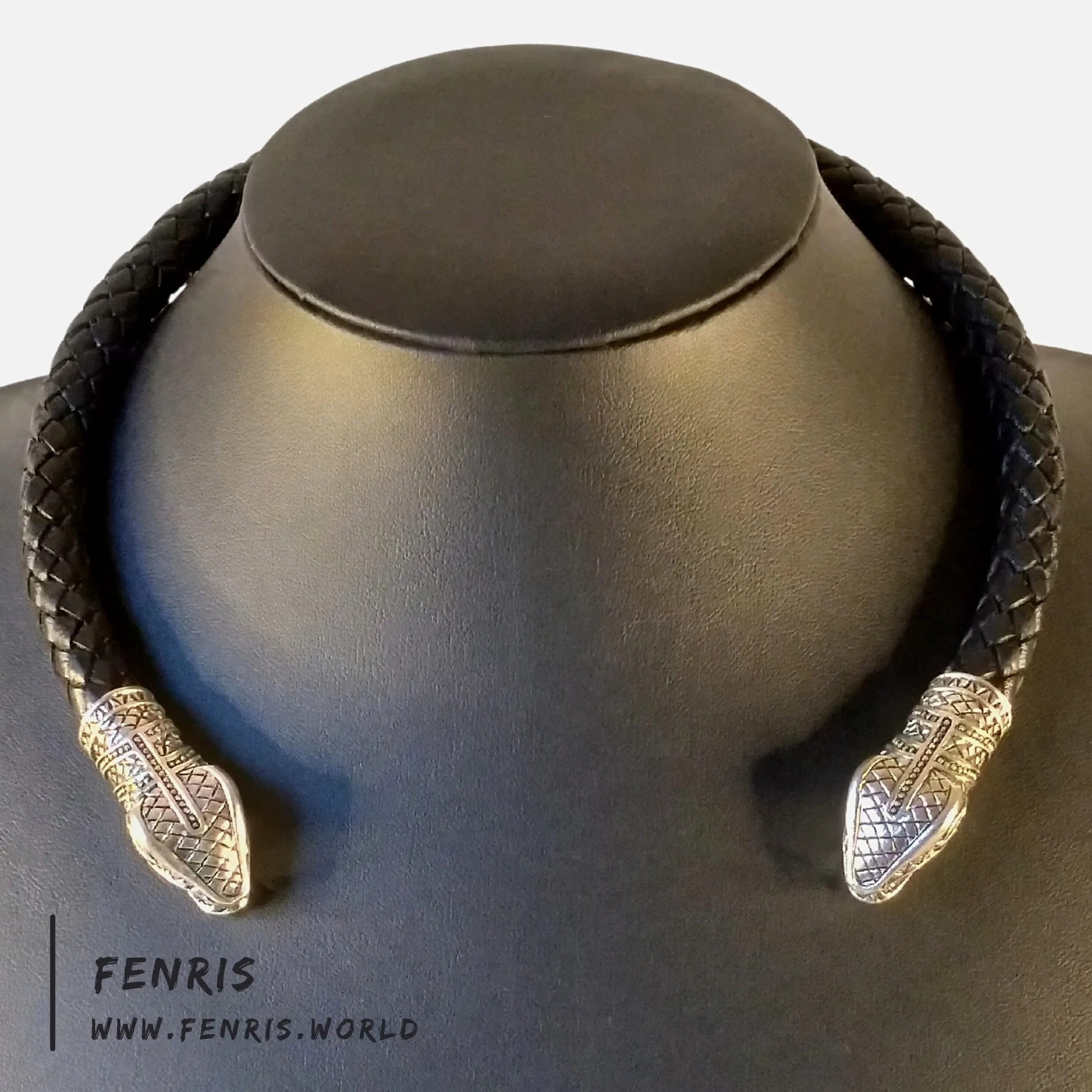 Celtic Torc Silver Snake Black Leather | Fenris