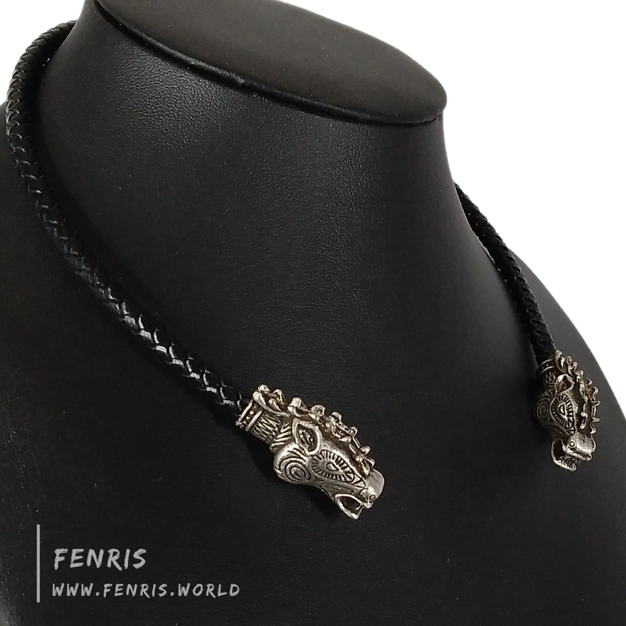 Celtic Torc Silver Stag Black Leather | Fenris