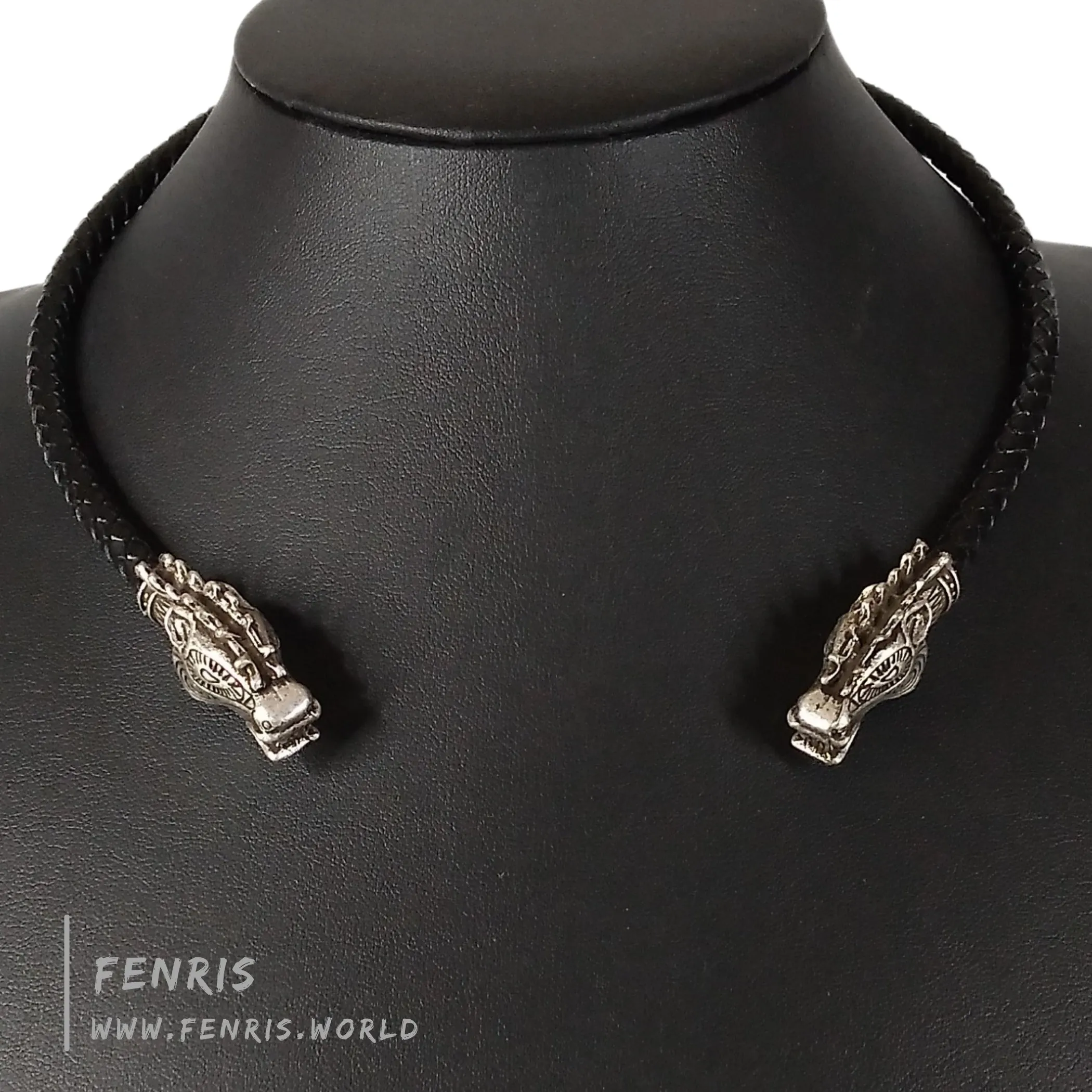 Celtic Torc Silver Stag Black Leather | Fenris