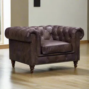 Century Chesterfield Arm Chair - Dark Brown Leather