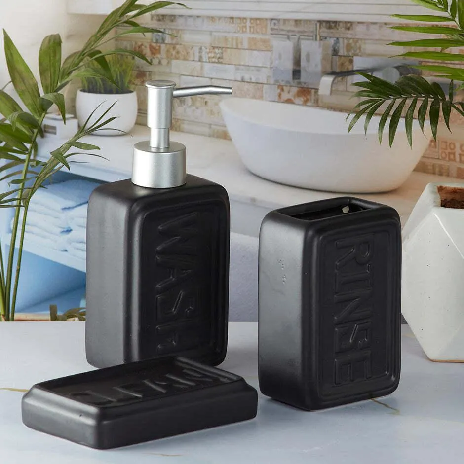 Ceramic Bathroom Set - Engraved - Black