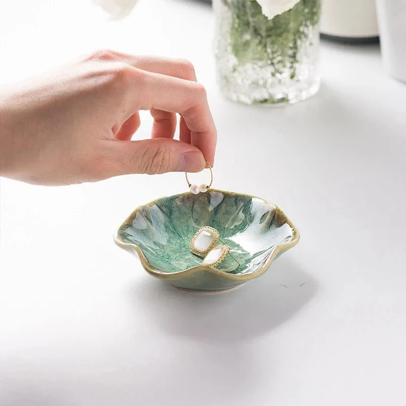 Ceramic Lotus  Storage Trays Green Creative Tray For Decoration Jewelry Plate Jewelry Organizer Containers Desktop Decor