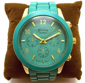 Ceramic Oversized Geneva Platinum Watch- Jade Teal