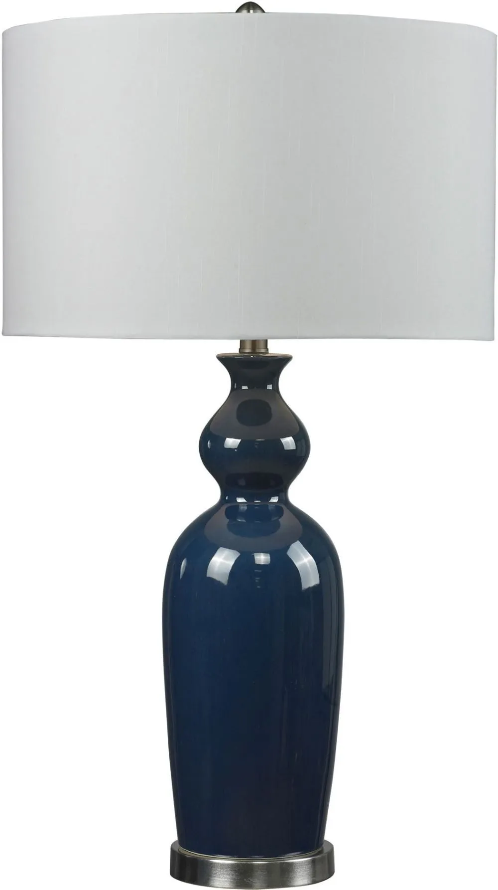 Ceramic Table Lamp In Blue With Pure White Shade