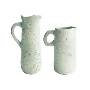 Ceramic Water Jug Set of 2 | Vintage White Ceramic Jug | Rustic Flower Holder | Flower Vase