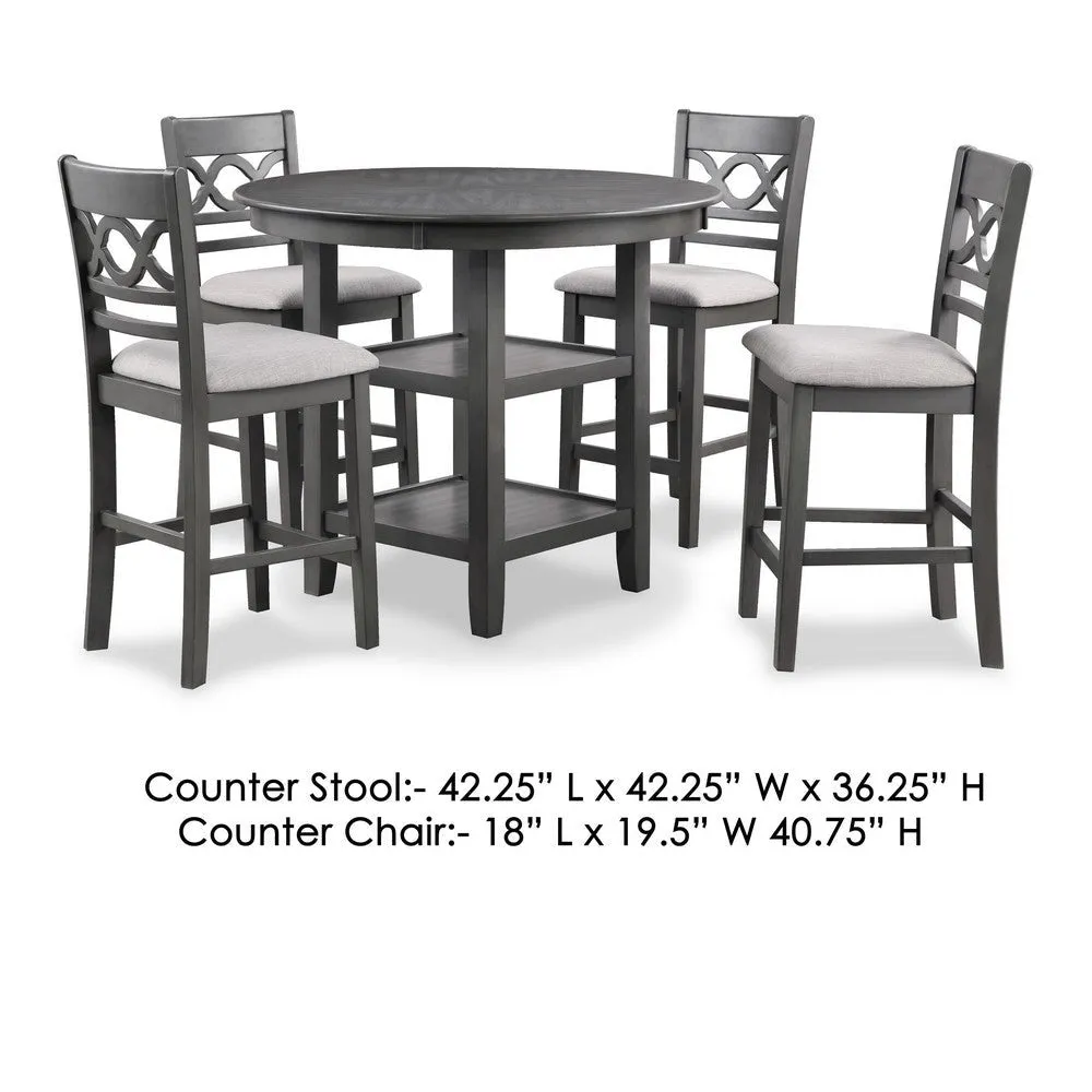 Ceri 5pc Round Counter Dining Table and Chair Set, Gray Wood, White Fabric By Casagear Home