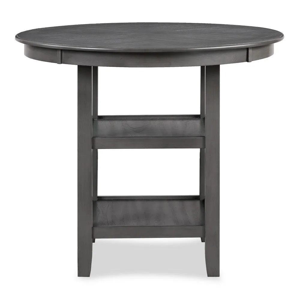 Ceri 5pc Round Counter Dining Table and Chair Set, Gray Wood, White Fabric By Casagear Home