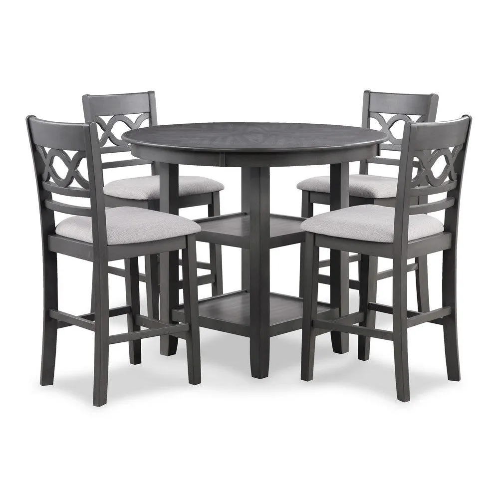 Ceri 5pc Round Counter Dining Table and Chair Set, Gray Wood, White Fabric By Casagear Home