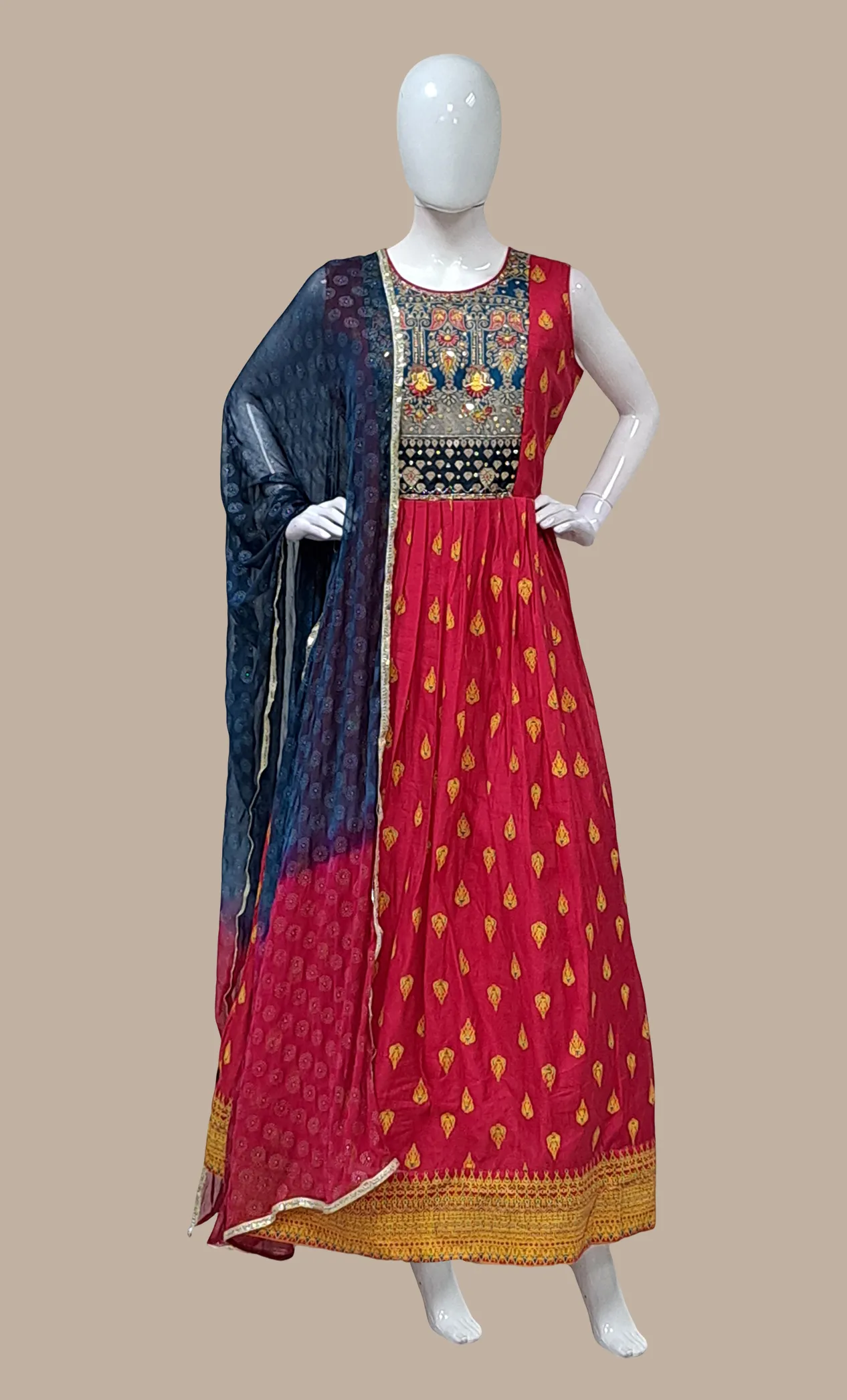 Cerise Embroidered Gown & Dupatta