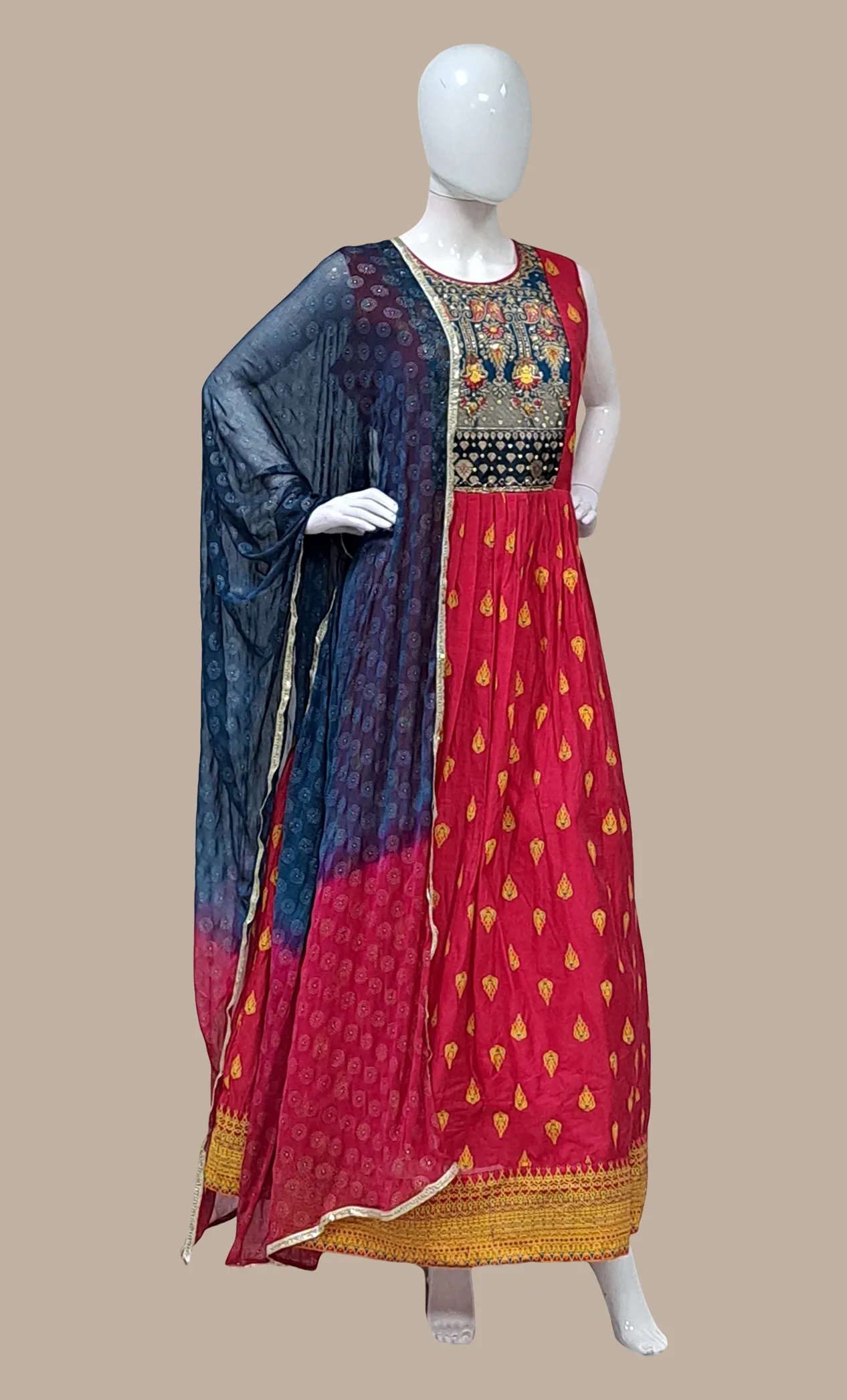 Cerise Embroidered Gown & Dupatta