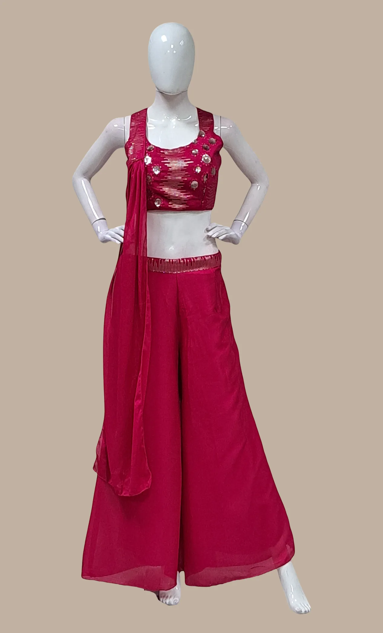 Cerise Embroidered Palazzo Set