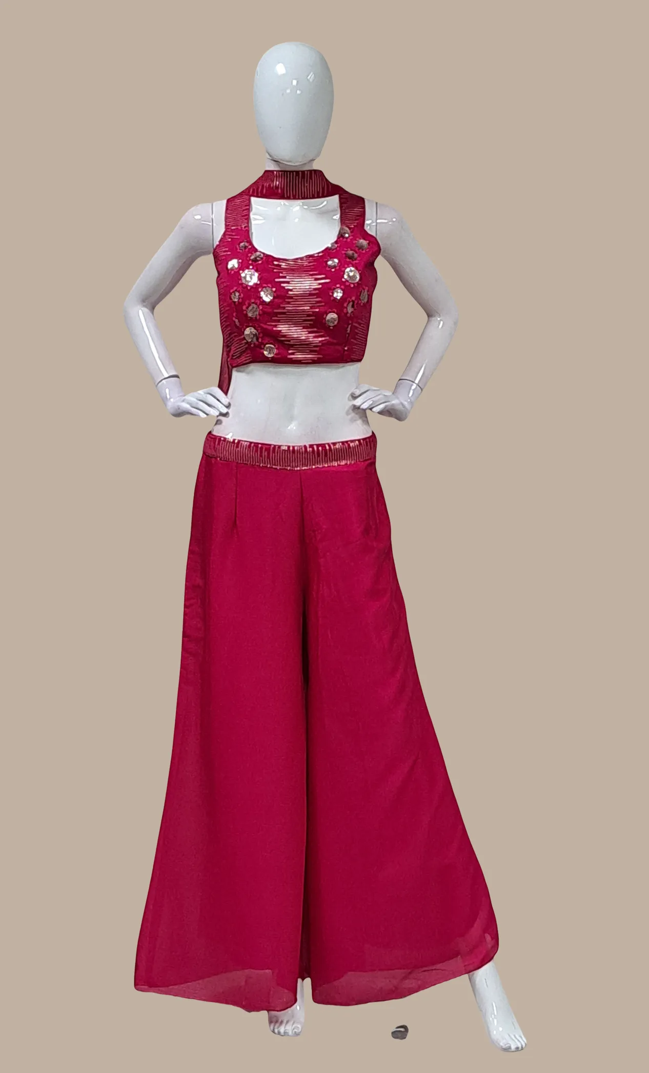 Cerise Embroidered Palazzo Set