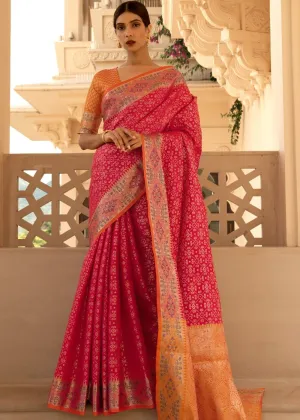 Cerise Pink Woven Soft Banarasi Silk Saree with Contrast Pallu & Blouse