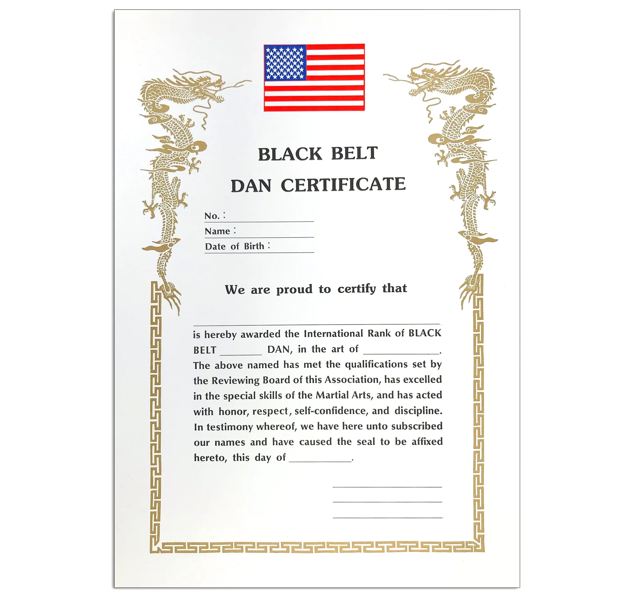 Certificate, Black Belt, Any Martial Arts, US Flag