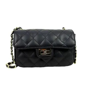 CG57120 BLK QUILT LEATHER ITALIAN BAG