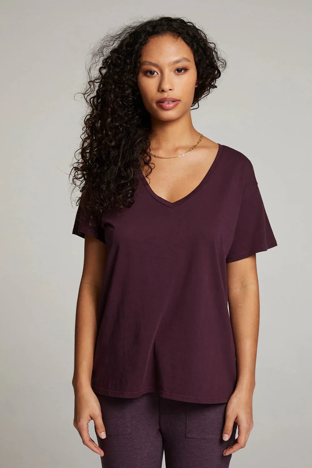 CHA Perfect Plum V-Neck Tee